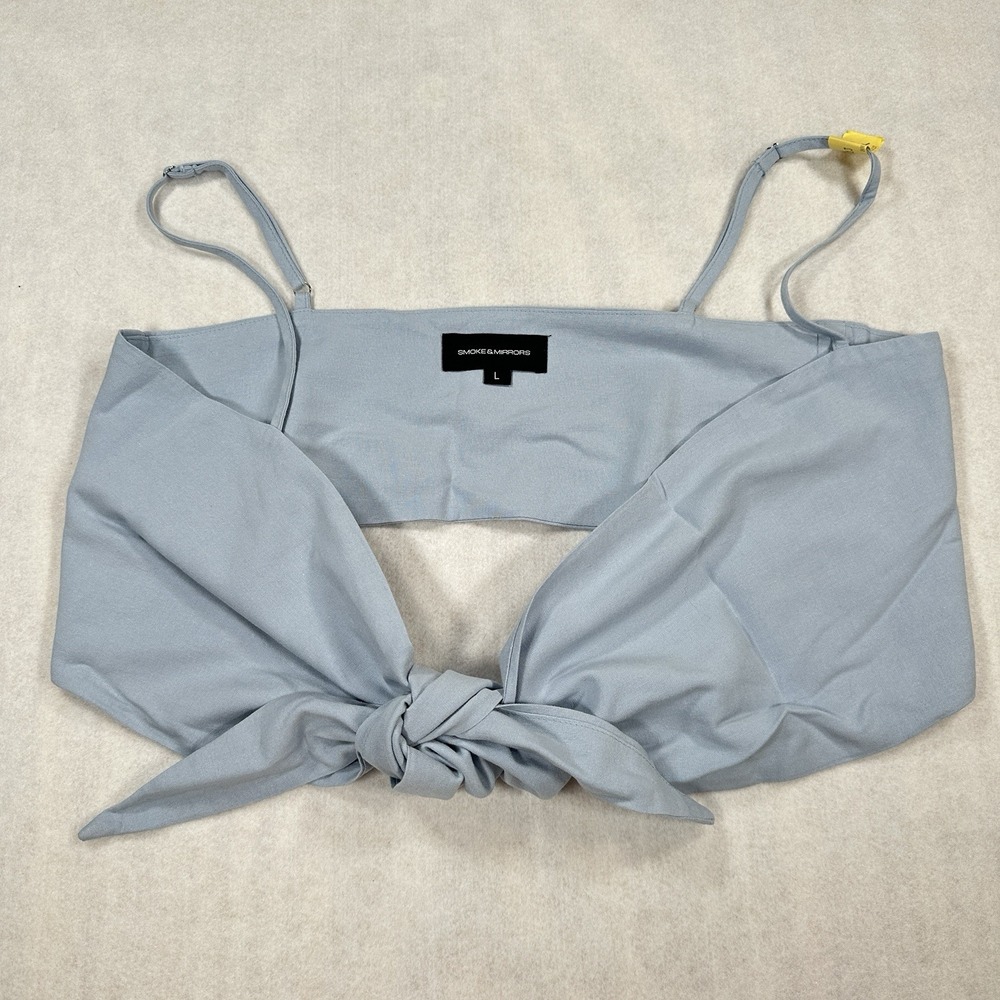 SMOKE & MIRRORS Light Blue Tie Front Crop Top Cami Bandeau Bow Size L